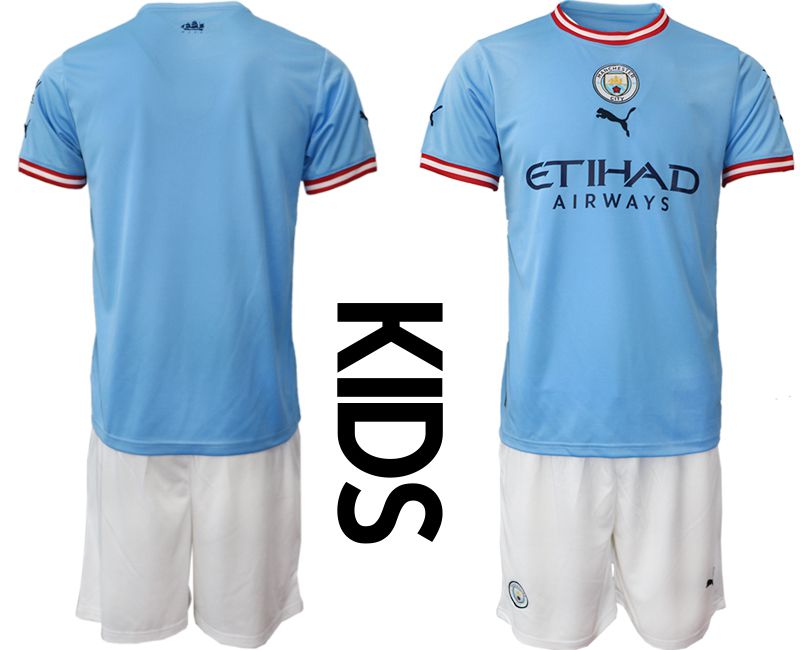 Youth 2022-2023 Club Manchester City home blue blank Soccer Jersey->customized soccer jersey->Custom Jersey